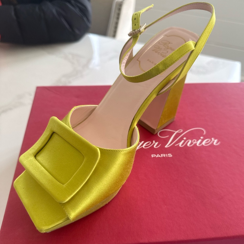 Roger Vivier Lime Satin Block Heels